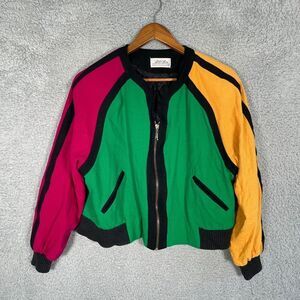 Vintage 90s Colorblock Jacket Short Lilli Ann Collection Size L/XL Shoulder Pads